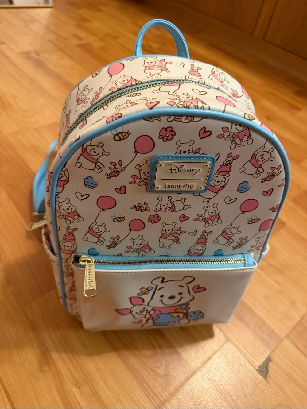 Loungefly Kids Mini Backpack - Blue Trim with Pink & Cream Winnie the Pooh Print